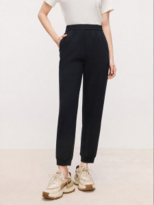 Koradior | Ice Silk Elastic Waist Black Cuffed Pants