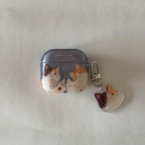 Transparent Blue Cute Yawning Kitten Pattern with Pendant Protective Earphone Case Suitable for AirPods Pro3 Pro2 1 2 3 4 Pro