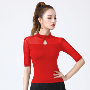 Spring Latin Dance Training Clothes Dance Top High Collar Junior High School Cufflinks Dance Girl Adult Modern Dance Top