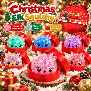 Glitter Dumpling Squishy Toys For Kids Giant Squishy Toys For Girls Squeeze Toys For Kids Slow Rising Squishy Toy Christmas Elk Glitter Squishy Gift Box Soft Cute Sensory Stress Relief Toy Christmas Gift