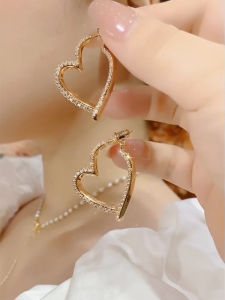 Fashionable Diamond Embedded Heart Cross Earrings Dongda Gate Design Sensation 2022 New Trendy Celebrity Favorite Jewelry