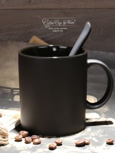 European-Style High-End Ceramic Black Matte Large Capacity Mark Cup Creative Minimalist Frosted Coffee Cup with Spoon Water Cup