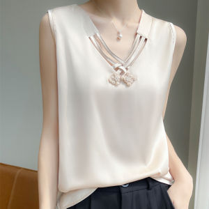 Suit Style Satin V-neck Camisole Blouse for Women