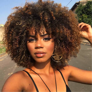 Tereshar Synthetic Short Curly with Bangs for Black Women 8 inch Afro Kinky Curly Wig Synthetic Hair Wigs for Daily Party Use