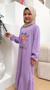 Hooneybee Husna Ungu - Gamis Anak Perempuan - [Size 2-10 Th] Baju Muslim Cewek