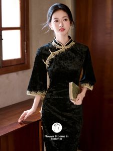 Black Velvet New Chinese Style Spring New Dress