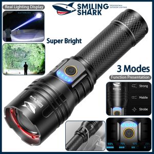Smiling-Shark Original Flashlight Torch Light SD7009-Powerful M80-10000-Lumens-Super-Bright-Flashlight-USB-Rechargeable-Zoomable-Waterproof-Camping-Hiking-Lighting