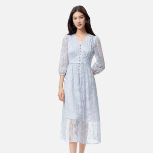 Koradior | Elegant Lace 3/4 Sleeve V-Neck Rose Dress