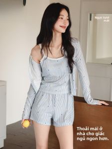 MiiOW | Bộ đồ ngủ lụa băng mùa hè cho nữ có đệm ngực Bộ đồ ngủ ba mảnh thời trang ngọt ngào mặc ở nhà quần short dây cổ tròn