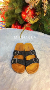 MICHAELA Delicate Rhinestone Buckle Slippers Cork Footbed Arch Support for Party Dates SH6527091 CX