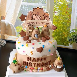 Capybara Birthday Cake Decoration Childrens Party Decoration Items Sweet Dessert Baking Costume Decoration Water Vole Bathing