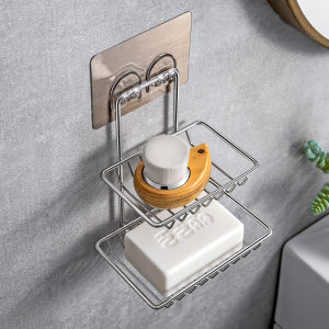 ช่องเก็บน้ำมันสบู่สองชั้นแบบติดผนังแบบดูดซับวัสดุอุปกรณ์สำหรับใช้ในห้องน้ำแบบไร้ร่องรอย ช่องเก็บน้ำมันสบู่แบบไม่ต้องเจาะ