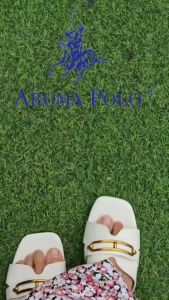 AROMA POLO Chic Square Toe Low Heel Mules with Gold-Tone Detail in Microfiber - Sizes EU:36-41