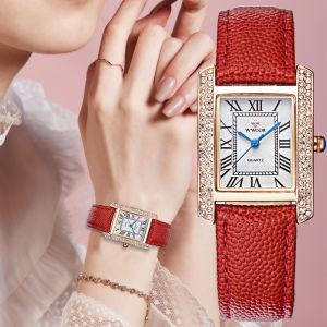 Watch For Women WWOOR Fashion Brand Leather Strap Square Dial Silver Series Diamond Light Analog Quartz Casual Elegant Korean style Wristwatch