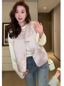 Elegant Chinese Style Embroidered Vest Womens Fashion Autumn 2025 New Arrival High Quality Noble Lady V-Neck Single Button