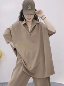 Fashionable Casual Loose Womens Polo Shirt And Long Pants Two-Piece Set Summer 2025 plus Size Elegant Ensemble