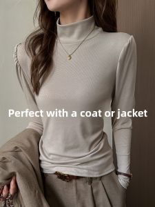 MiiOW | Catwoman 2025 New Rasele Long Sleeve Half High Collar Womens Design Bubble Sleeve Base Shirt Inner Wear T-shirt Polyester Lyocell Spandex