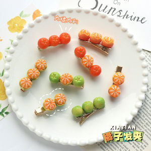 น่ารัก สีส้ม กิ๊บติดผม Quirky หวาน เด็กผู้หญิง คลิปด้านข้างผมม้า Super น่ารัก เครื่องประดับผมผลไม้ที่สมจริง สไตล์เกาหลี กิ๊บติดผม
