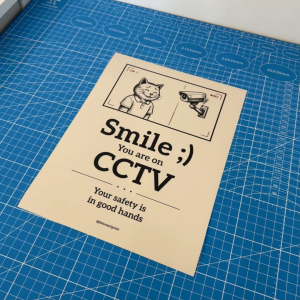 Smile. You are on CCTV. Senyum Anda Sedang Dirakam CCTV. 微笑吧 您已被监控录影. Sticker Sign Signage. Cute Funny Cat Kucing Lucu.