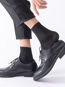 Suit Leather Shoes Socks Men Gentleman Autumn Silk Thin Black Gray Business Mid-Calf Length Socks Formal Trousers Mercerized Cotton Socks