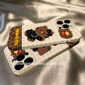 Retro Cartoon Leopard Print KT Cat Phone Case for  17 pro Max Cute Healing Design Korean Style Compatible with  16 pro Max