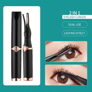 2-IN-1 Eyelash Curler Heating Styling Clip 60s Curling Lash Curler Long-lasting Curling Comb&Clip Dual Use Ironing Brush Mascara