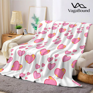 white pink hearts Flannel Blanket Warm Soft Halloween Christmas Decorative Couch Warm Cozy All-Season Gift