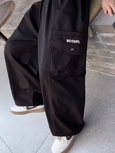 Cargo Pants for Kids Boys Baggy Loose Trousers High Quality Multi-Pockets New Korean Fashion Pantalon Cool Pants Casual Jogger Pants Wide-Leg Pants 7-16yrs