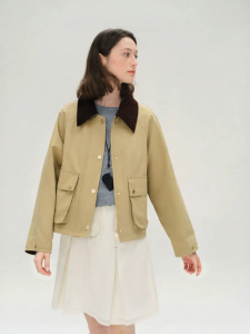 DUSHU | Plus Size Womens Retro Barbour Style Beige Coat