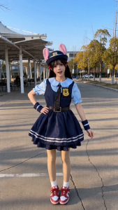 Anime Zootopia Judy Hopps Bubble Sleeve Dress For Kids Bunny Cosplay Costume with Bunny Ears Hat