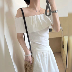 Áo thun nữ BINKAFENNY tay ngắn trễ vai màu trắng cổ tròn