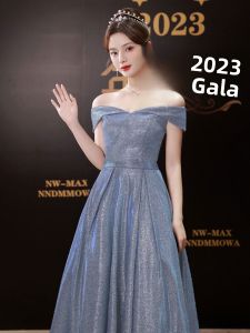 Shiny Evening Gown 2025 New One-Shoulder Luxury Slim-Fit High-End Hostess Custom-Made Wedding Dress Elegant Mid-Waist Polyester Long Skirt