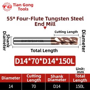 TG | 55 Degree Coated Stainless Steel CNC Machining 4-Flute Carbide End Mill