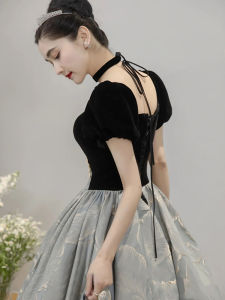 Black Graduation Host Evening Gown Hepburn Style Engagement High-End French Birthday Adult Ceremony Singer Performance Clothes