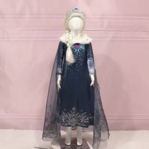 LED Light Up Girls Winter Princess Dress Long Sleeve Fur Collar Snow Queen Costume Dress 2025 New Year Christmas Party Clothes