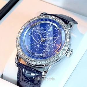 OLEVS | OLEVS Original Mens Automatic Mechanical Watch Fashion Business Leather Strap Luxury Diamond Starry Sky Moon Phase Mens Watch