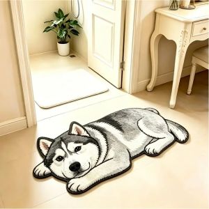 VIKAMA Hình Chó Husky Mềm Mại Sang Trọng Thảm Chùi Chân Chống Trơn Trượt Tóc Dài Thảm Trải Sàn Hoạt Hình Dễ Thương Trang Trí Nhà Thảm Phòng Khách Phòng Tắm
