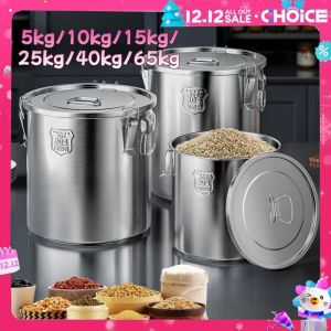Stainless steel rice bucket with scale 8kg-25kg moisture-proof and insect-proof large capacity sealed bucket thickened home rice storage box flour bucket