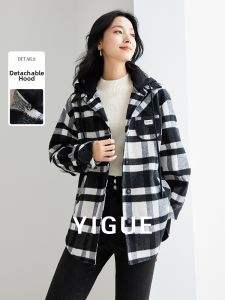 Yigue | Design Sense Grid Pattern Warm High-Grade Leisure Style Loose Straight Jacket