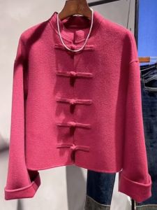 เสื้อคลุมผ้าขนสัตว์สีชมพู HARSIDE ทรงหลวม ทรงหลวม ทรงหลวม เสื้อคลุมผ้าขนสัตว์ ฤดูใบไม้ร่วง/ฤดูหนาว แขนยาว ปกเสื้อคลุม