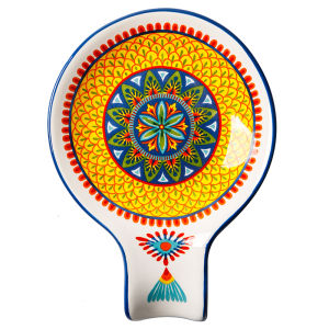 Creative Ceramic Spoon Shaped Snack Plate Irregular Shape Restaurant Utensils Home Use Floral Pattern Underglaze Technique
