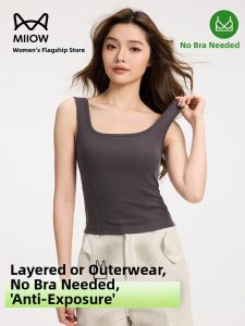 miiow | Womens Slim Fit Tank Top With Chest Pad Wide Shoulder Strap Vest Thin Style Summer New Arrival Base Layer Thin Cotton Blend