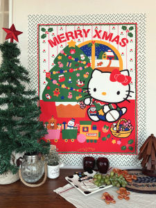 Majiji Retro Cute Kitty Cat Christmas Background Cloth Childrens Bedroom Wall Hanging Tapestry Rectangular Festive Pattern