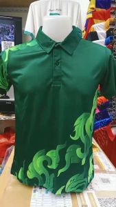 เสื้อโปโลพิมพ์ลายกนกสีเขียว8