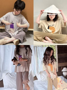 Girls Sleepwear Set Childrens Modal Home Clothes Summer Short Sleeve Pants Two-Piece Set for Ages 3-14 Fresh Style Daily Wear