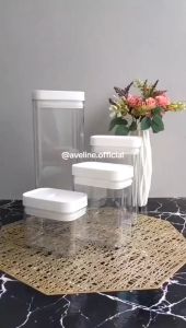 Toples Kotak Snack Kedap Udara / Toples Snack Bening Tebal / Toples Pasta Tebal Putih/set hampers AVELINE
