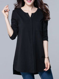 Long Sleeves T-Shirt Mid Length Long Length Loose Plus Size Womens Black Spring & Fall Bottoming Shirt K-style Pure Cotton Womens Slim Looking Tops T