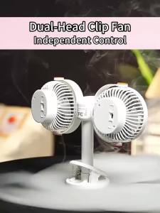 Quạt Kẹp Hai Đầu Với 2 Pin Sạc USB 1200mAh 5 Tốc Độ Xoay 360 Độ Dùng Cho Bàn Làm Việc Cắm Trại Ô Tô