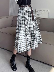 New Autumn Fashion Elegance High Waist Slimming Pleated A-line Wool Skirt