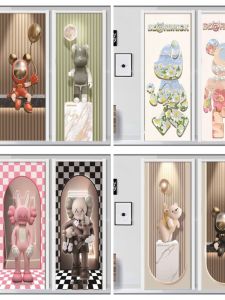 Stylish KAWS Decorative Door Sticker Whole Self-Adhesive Refurbished Violent Bear Wall Painting Dormitory Door Bedroom Door Wallpaper Wall Sticker